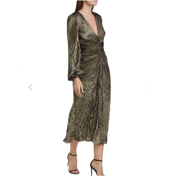 Badgley Mischka Gold Long Sleeve Dress - Picture 2 of 14